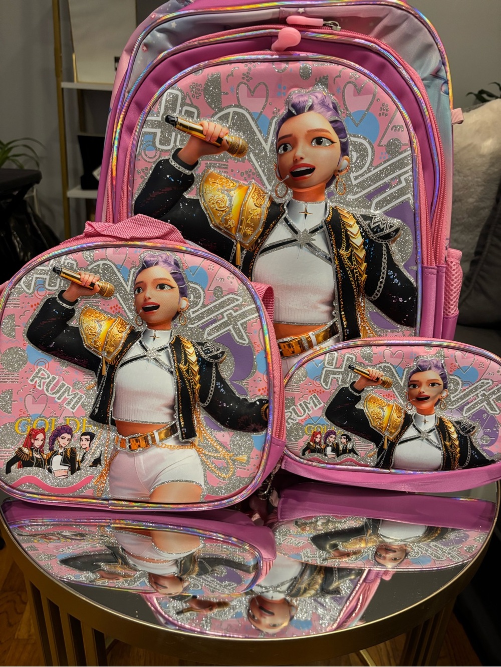 Kids Pink Character Backpack Set — 3-Piece School Bag Set